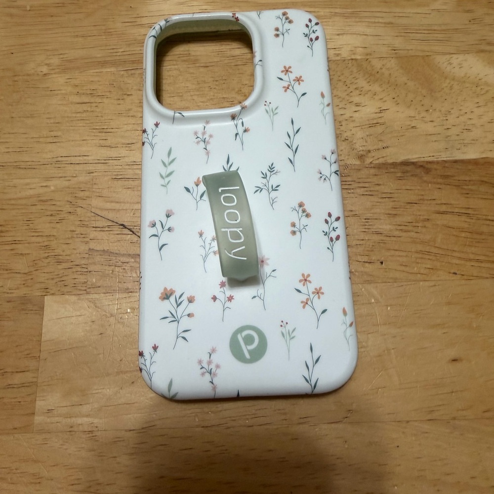 iPhone 14 Pro 
Loopy Case White Floral Phone Case with Sage Loop